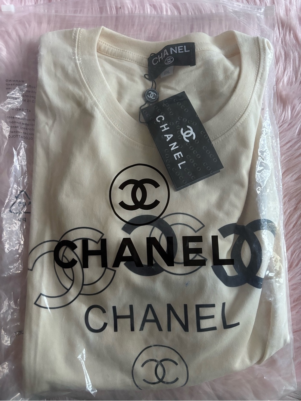 Source Unknown Cream Short Sleeve Tee with Black Logo Print